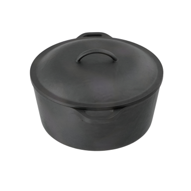 Kapağı olan siyah bir tencere, çeşitli yemek pişirme yöntemleri için kullanılıyor..