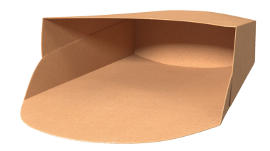 Basit, eğri bir karton kutu, ambalaj ya da depolama amaçlı tasarlanmış..