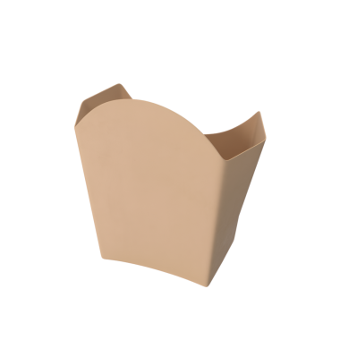 Yemek malzemelerini saklamak için tasarlanmış basit, bej bir kap. Paket servisi gibi..