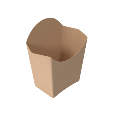 Yemek için tasarlanmış, patates kızartması ya da erişte gibi şeyler servis etmek için kullanılan basit, bej bir paket..