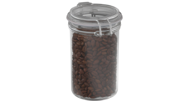 Kahverengi kahve çekirdekleri ile dolu temiz bir kavanoz, depolama ve tazeliği korumak için tasarlandı..