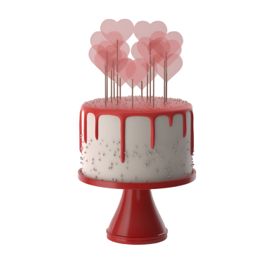 Kalp şeklinde kazmalarla süslenmiş bir pasta. Doğum günleri ya da yıldönümleri gibi kutlamalar için ideal..