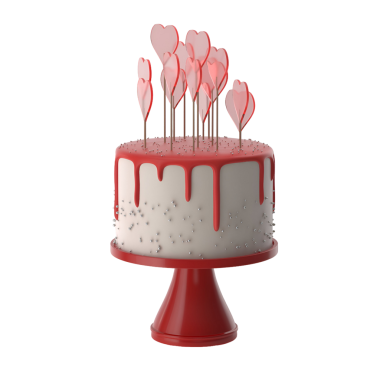 Kalp şeklinde mumları olan dekoratif bir pasta. Doğum günleri ya da yıldönümleri gibi kutlamalar için mükemmel..
