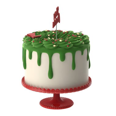 Yeşil kremalı ve dekoratif unsurlu bir pasta. Kutlamalar için mükemmel..