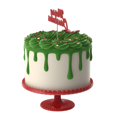 Yeşil kremalı ve kırmızı süslemeli şenlikli bir pasta. Kutlamalar ve özel durumlar için mükemmel..