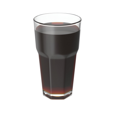 Koyu bir içecekle dolu berrak bir bardak, muhtemelen soda ya da buzlu kahve, canlandırıcı bir içecek sergileniyor..