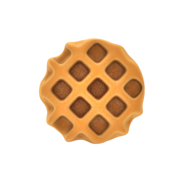 Kalıplı yüzeyi olan altın rengi bir waffle. Kahvaltı ya da tatlı için mükemmel..