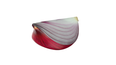 Dilimlenmiş kırmızı soğan katmanlı yapısını ve canlı renklerini gösterir..