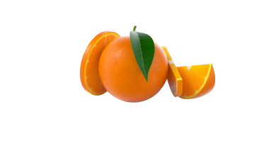 Yapraklı canlı bir portakal, yanında dilimler, tazelik ve sağlık göstergesi..