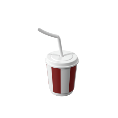 İçinde kırmızı ve beyaz çizgili bir tasarım bulunan pipetli bir bardak, genellikle alkolsüz içecekler için kullanılır..