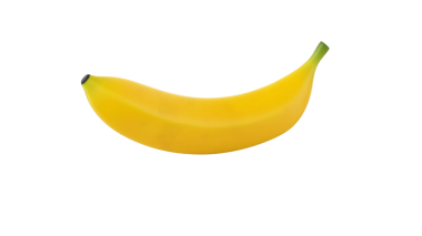 Canlı, olgun sarı bir muz, pürüzsüz dokusunu ve kıvrımlı şeklini sergiliyor, sağlıklı atıştırmalıklar için ideal..