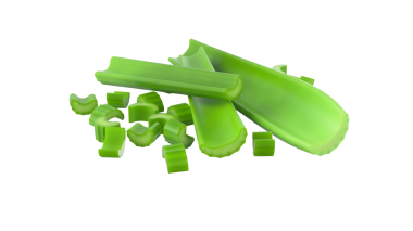 Yeşil kereviz saplarından ve doğranmış parçalardan oluşan yeni bir düzenleme. Canlı rengini ve canlı dokusunu sergiliyor..