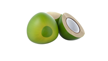 Canlı, yeşil bir hindistan cevizi. İçindeki beyaz eti sergiliyor. Tropikal temalı tasarımlar ya da besin kaynaklı projeler için ideal..