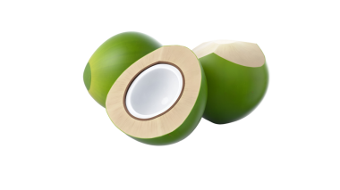 İkiye bölünmüş iki yeşil hindistan cevizinin yakın çekimi beyaz iç mekanı gösteriyor..