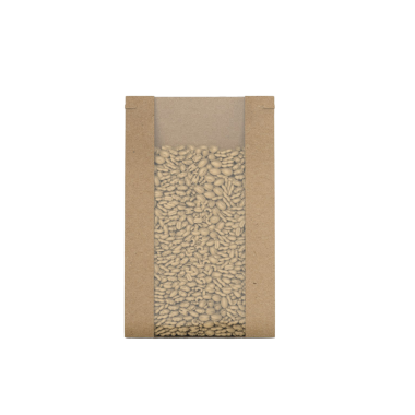 Açık renkli tohumlarla dolu şeffaf bir çanta, kolay tanımlama ve paketleme için içeriğini gösterir.