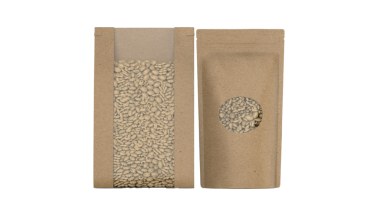 İçi çiğ fasulye dolu iki paket, biri şeffaf ve biri dairesel kesimli, içeriğini gösteriyor..