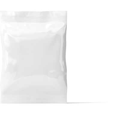 Tipik olarak yiyecek veya ürün depolama için kullanılan, sade, beyaz bir ambalaj kesesi..