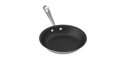 Çeşitli yemekler pişirmek için tasarlanmış, paslanmaz çelik saplı, pürüzsüz bir tava..