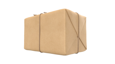 Tipik olarak nakliye veya depolama için kullanılan sicimle sarılmış basit bir kahverengi paket.