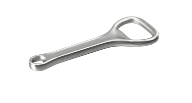 Şişelerden kolayca kapakları çıkarmak için tasarlanmış parlak metal bir şişe açacağı..