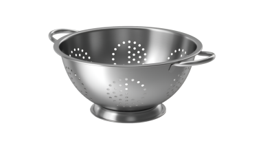 Makarna, meyve ve sebze yıkama gibi yiyeceklerden sıvı çekmek için tasarlanmış paslanmaz çelik kevgir..