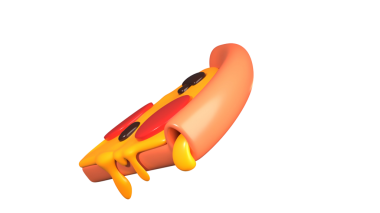 Eğlence ve görsel cazibe için tasarlanmış erimiş peynir ve malzemeli bir dilim pizzanın üç boyutlu eğlenceli bir çizimi..