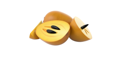 Tohumlarını ortaya çıkarmak için yarıya indirgenmiş, eşsiz biçimini ve dokusunu gözler önüne seren bir meyve tasviri..