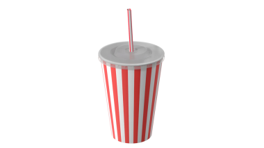 Genellikle sinemalarda ya da fast-food restoranlarında bulunan, içki servisi için kullanılan kamışlı çizgili bir bardak..