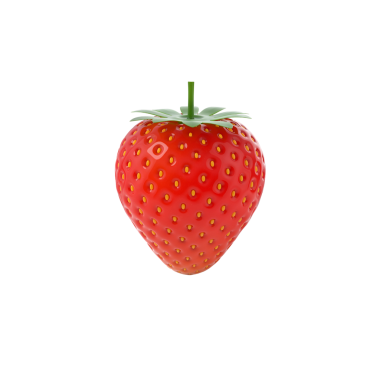 Olgun bir çileğin gerçekçi bir çizimi. Canlı kırmızı rengini ve yeşil yapraklarını sergiliyor..