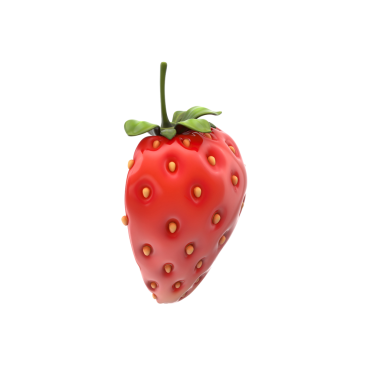 Olgun bir çileğin gerçekçi bir tasviri. Canlı kırmızı rengini ve karakteristik tohumlarını sergiliyor..