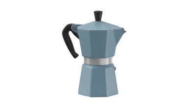 Kahve yapmak için tasarlanmış şık mavi bir soba espresso makinesi..