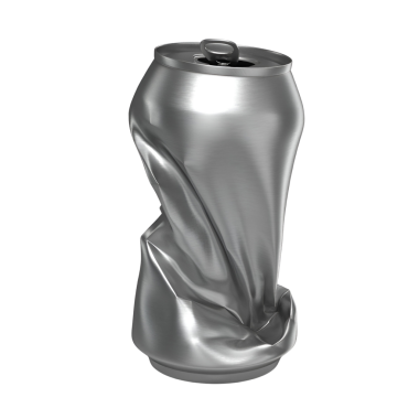 Atık ve geri dönüşüm sorunlarını sembolize eden buruşmuş bir alüminyum kutu.