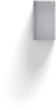 Kapağı olan, muhtemelen depolama veya ambalaj için kullanılan sade gri bir kap..