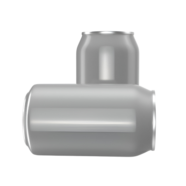 Üstüste binen iki gümüş soda kutusu, minimalist bir tasarım sergiliyor..