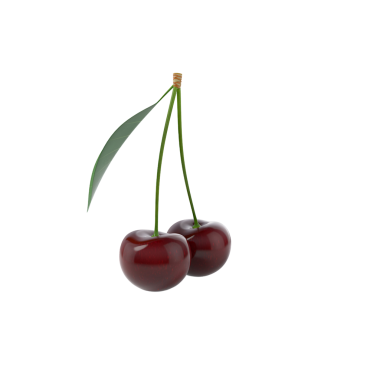Yeşil yapraklı bir çift kiraz, tazeliği ve tatlılığı simgeliyor..