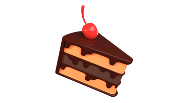 Üzerinde kiraz olan renkli bir dilim çikolatalı pasta. Lezzetli bir tatlı sergileniyor..