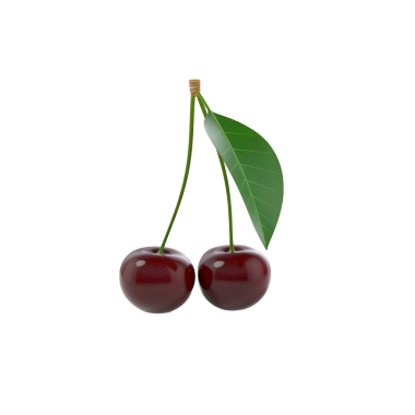 Yeşil yapraklı bir çift parlak kırmızı kiraz, tazeliği ve tatlılığı simgeliyor..