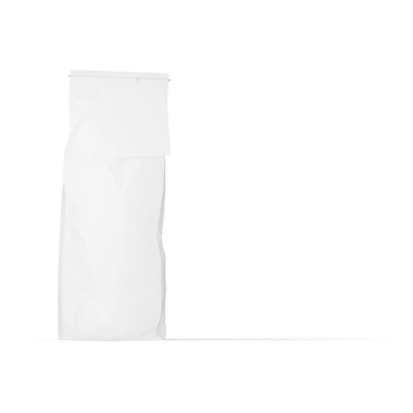 Uzun, beyaz bir ambalaj çantası, muhtemelen yiyecek veya diğer ürünleri tutmak için tasarlanmış, basit ve temiz bir tasarım sergiliyor..