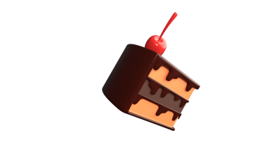 İki katlı bir dilim çikolatalı pasta ve üstünde kiraz, lezzetli bir tatlı sergileniyor..