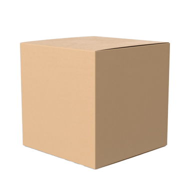 Tipik olarak ambalaj ve nakliye malzemeleri için kullanılan düz kahverengi bir karton kutu..