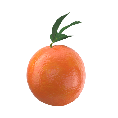 Yeşil yapraklı gerçekçi bir portakal, canlı rengini ve dokusunu sergiliyor..