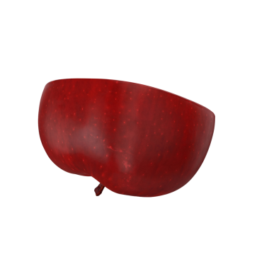 Parlak kırmızı bir elma, pürüzsüz yüzeyi ve canlı rengini sergiliyor, besinle ilgili konular veya sağlıklı beslenme kavramları için ideal..