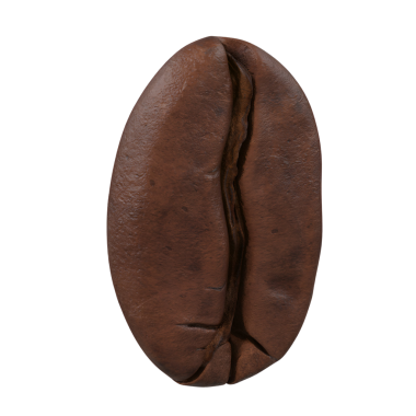 Tek bir kahve çekirdeğinin yakından çekimi, dokusunu ve şeklini gösteriyor, içeceklerdeki önemini vurguluyor..