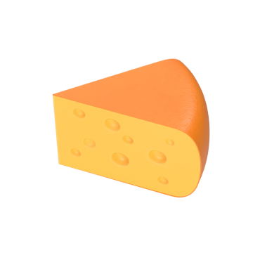 Çeşitli yemeklerde kullanılan popüler bir süt ürününü temsil eden delikli bir dilim portakal peyniri..
