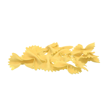 Kravat şeklini ve pürüzsüz dokusunu gözler önüne seren pişirilmemiş bir makarna koleksiyonu..