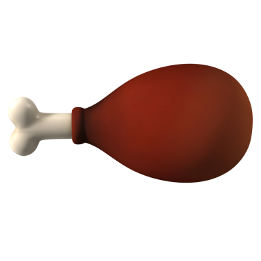 Zengin kahverengi bir renk ve beyaz bir kemik sunan tavuk budu şeklindeki bir çizim..