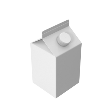 Düz beyaz bir süt kutusu, üçgen kapaklı ve vida kapaklı, genellikle ambalaj içecekleri için kullanılır..