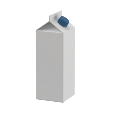 Mavi başlıklı, basit, beyaz bir karton, süt ya da meyve suyu gibi içecekler paketlemek için kullanılır..