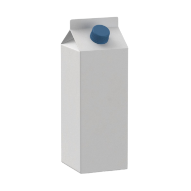 Süt ya da meyve suyu gibi sıvıları paketlemek için tasarlanmış, mavi başlıklı, markasız, beyaz bir süt kutusu..