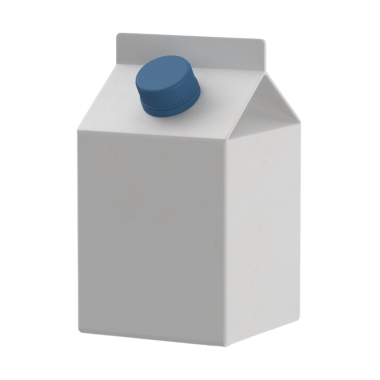 Süt ya da meyve suyu gibi içecekleri depolamak ve servis etmek için kullanılan mavi şapkalı sade beyaz bir süt kutusu..